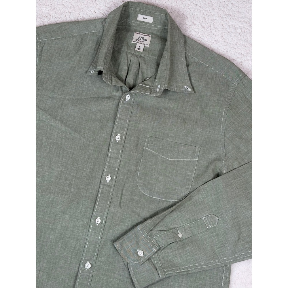 J.Crew Mens Large Slim Fit Organic Cotton Button Down Shirt Green